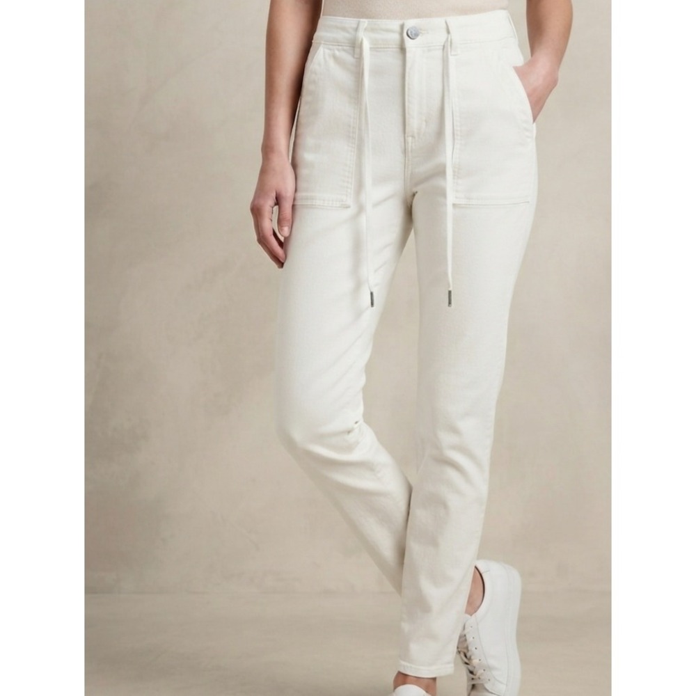 Judy Blue White Drawstring Utility High Rise Slim Straight Leg Jeans 7/28